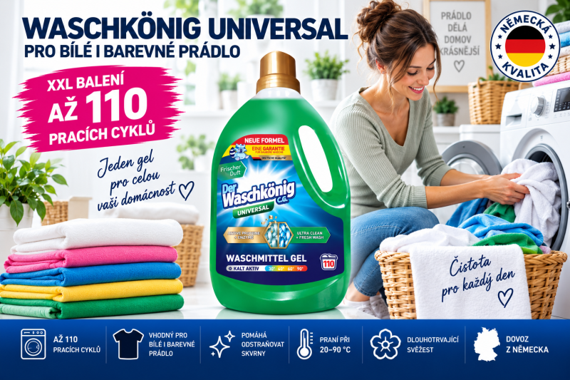 Waschkönig Universal XXL – prací gel pro bílé i barevné prádlo až na 110 praní